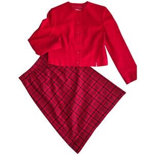 Pendleton Vintage 80s 90s Red Plaid Virgin WOOL Skirt Suit Long Midi Womens 6